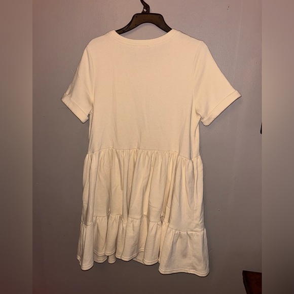 The Native One dress - cream 100% cotton tiered mini dress w/pockets - Picture 5 of 9